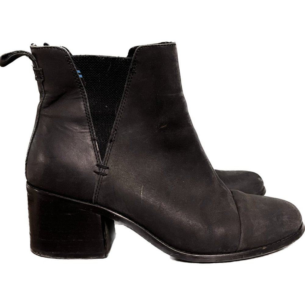 TOMS Esme Black Leather Booties, 8.5